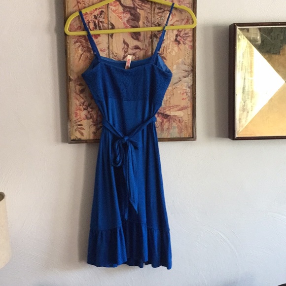 FREE PEOPLE BOHO DRESS STRETCH COBALT BLUE RUFFLE SUN DRESS S - Picture 4 of 8